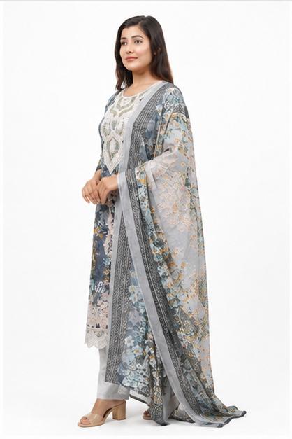 Women's Lawn Cotton Heavy Embroidered Kurta Pant Dupatta Set | 3 Piece Ethnic Suit