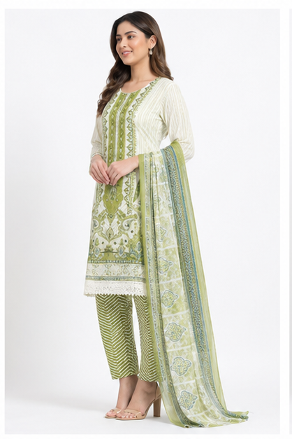 Samarpan Organza Embroidered Women's Unstitched Suit Set with Printed Dupatta – Light Green