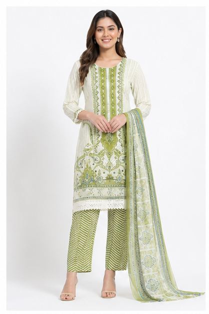 Samarpan Organza Embroidered Women's Unstitched Suit Set with Printed Dupatta – Light Green